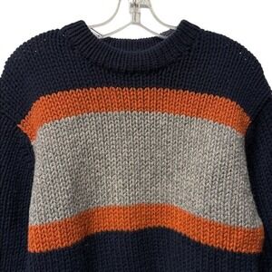 Men's Vintage American Eagle Chunky Lambs Wool Blue Orange Warm Sweater Size M